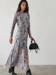 Religion Long sleeve Alice Dress with Asymmetric Drape in Light Printed Mesh - صورة 3 من 8