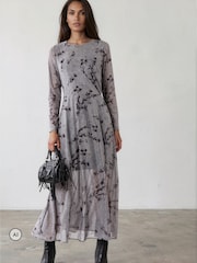 Religion Long sleeve Alice Dress with Asymmetric Drape in Light Printed Mesh - صورة 4 من 8