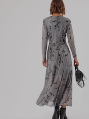 Religion Long sleeve Alice Dress with Asymmetric Drape in Light Printed Mesh - صورة 6 من 8