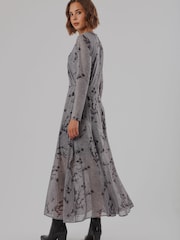 Religion Long sleeve Alice Dress with Asymmetric Drape in Light Printed Mesh - صورة 7 من 8