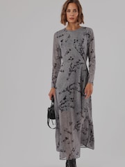 Religion Long sleeve Alice Dress with Asymmetric Drape in Light Printed Mesh - صورة 8 من 8