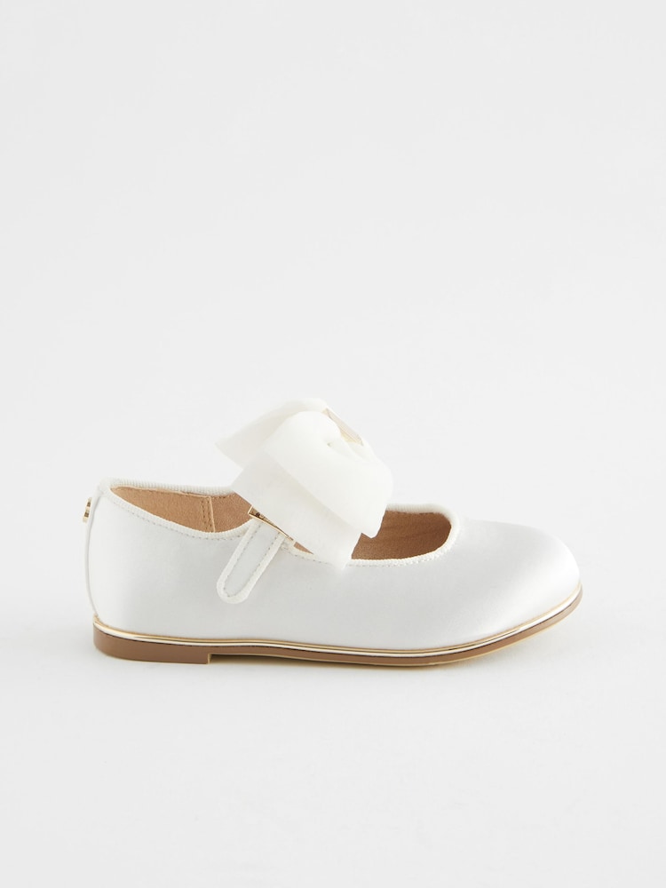 Baker by Ted Baker Girls Ivory Satin Mary Jane Shoes with Organza Bow - Image 2 of 5