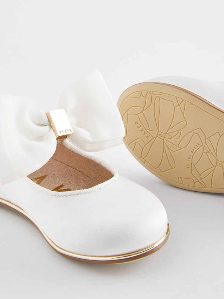 Baker by Ted Baker Girls Ivory Satin Mary Jane Shoes with Organza Bow - Image 5 of 5