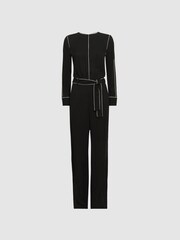 Reiss Black Esther Belted Trim Jumpsuit - Image 2 of 5