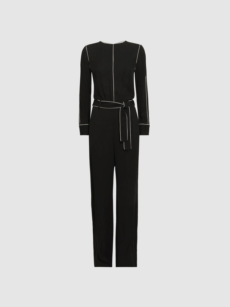 Reiss Black Esther Belted Trim Jumpsuit - Image 2 of 5