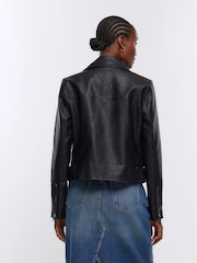 River Island Black Faux Leather Biker Jacket - Image 2 of 4