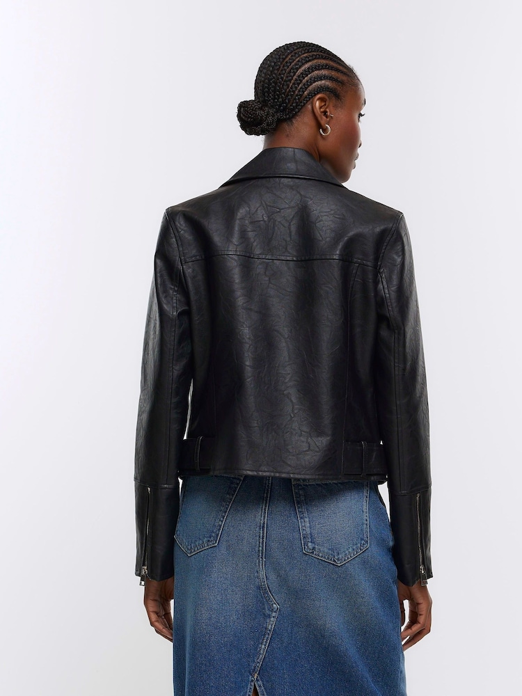 River Island Black Faux Leather Biker Jacket - Image 2 of 4
