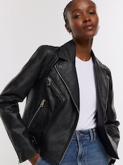 River Island Black Faux Leather Biker Jacket - Image 3 of 4