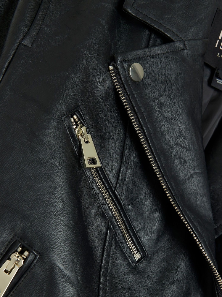 River Island Black Faux Leather Biker Jacket - Image 4 of 4