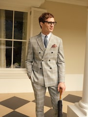 Grey Slim Fit Double Breasted Check Suit Jacket - Image 1 of 11
