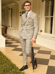 Grey Slim Fit Double Breasted Check Suit Jacket - Image 2 of 11