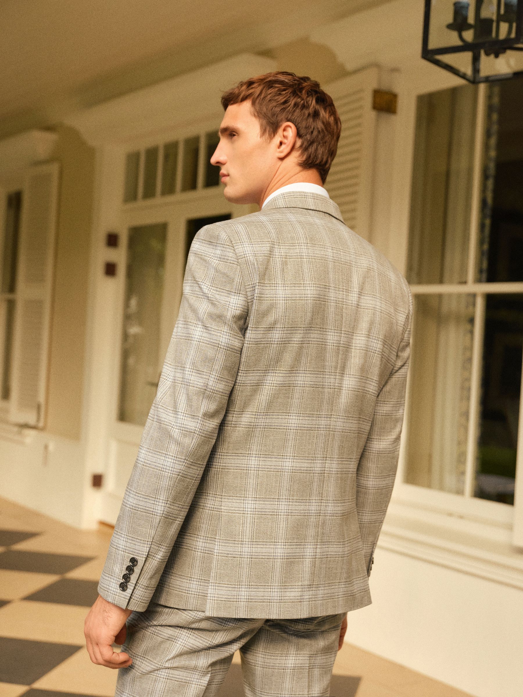 Buy Grey Slim Fit Double Breasted Check Suit Jacket from