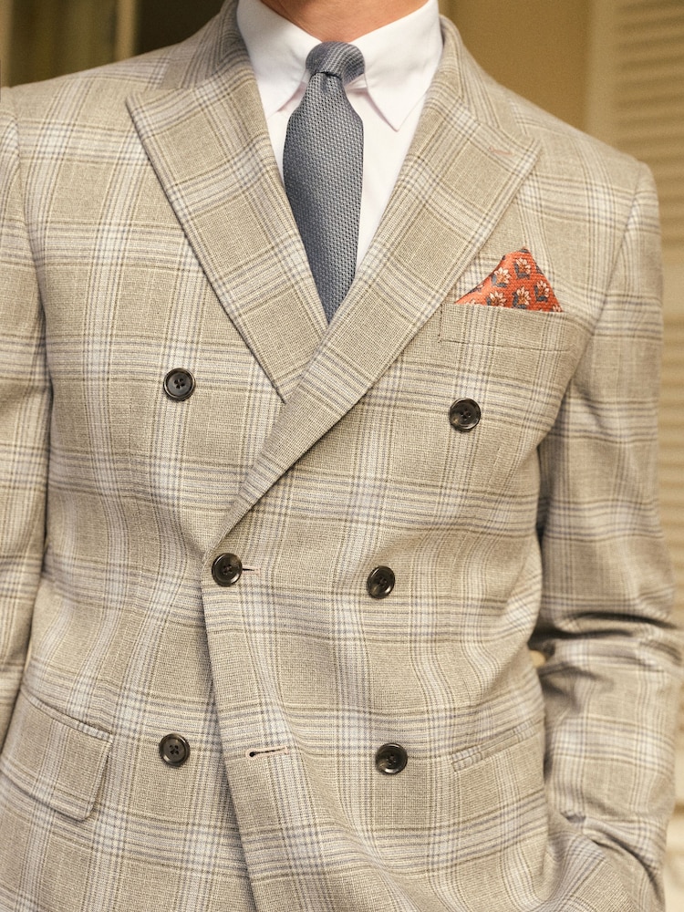 Grey Slim Fit Double Breasted Check Suit Jacket - Image 4 of 11