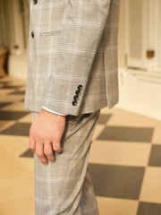 Grey Slim Fit Double Breasted Check Suit Jacket - Image 5 of 11