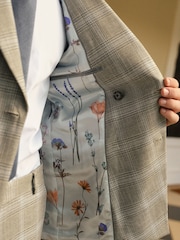 Grey Slim Fit Double Breasted Check Suit Jacket - Image 6 of 11