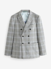 Grey Slim Fit Double Breasted Check Suit Jacket - Image 7 of 11