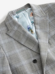 Grey Slim Fit Double Breasted Check Suit Jacket - Image 8 of 11