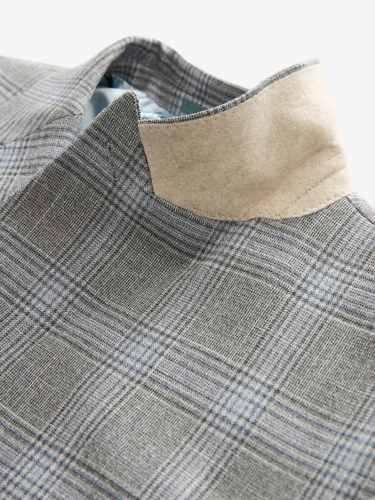 Grey Slim Fit Double Breasted Check Suit Jacket - Image 9 of 11