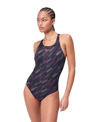 Speedo Black/Pink Womens Hyper Boom All-Over Medalist Swimsuit - Image 1 of 9