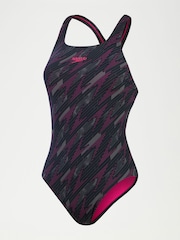 Speedo Black/Pink Womens Hyper Boom All-Over Medalist Swimsuit - Image 7 of 9