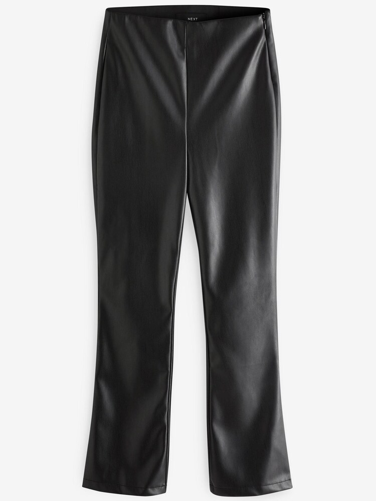 Black PU Faux Leather Crop Kickflare Trousers - Image 1 of 1