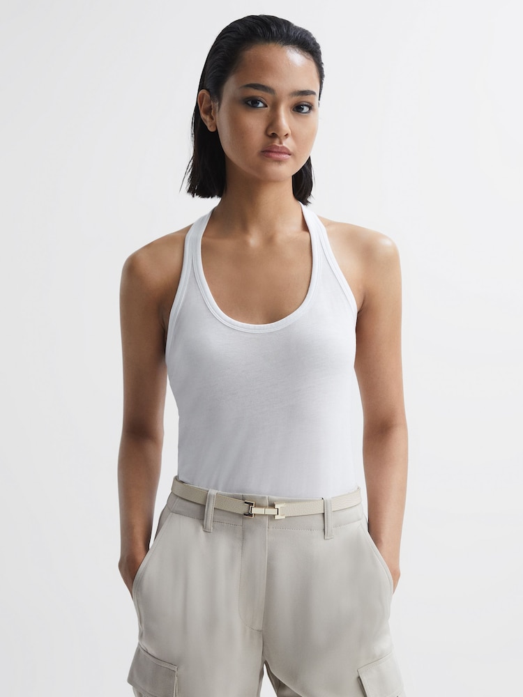Reiss White Molly Cotton Halter Neck Vest - Image 1 of 5