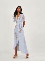 Monsoon Blue Sarah Embroidered Wrap Dress - Image 1 of 4