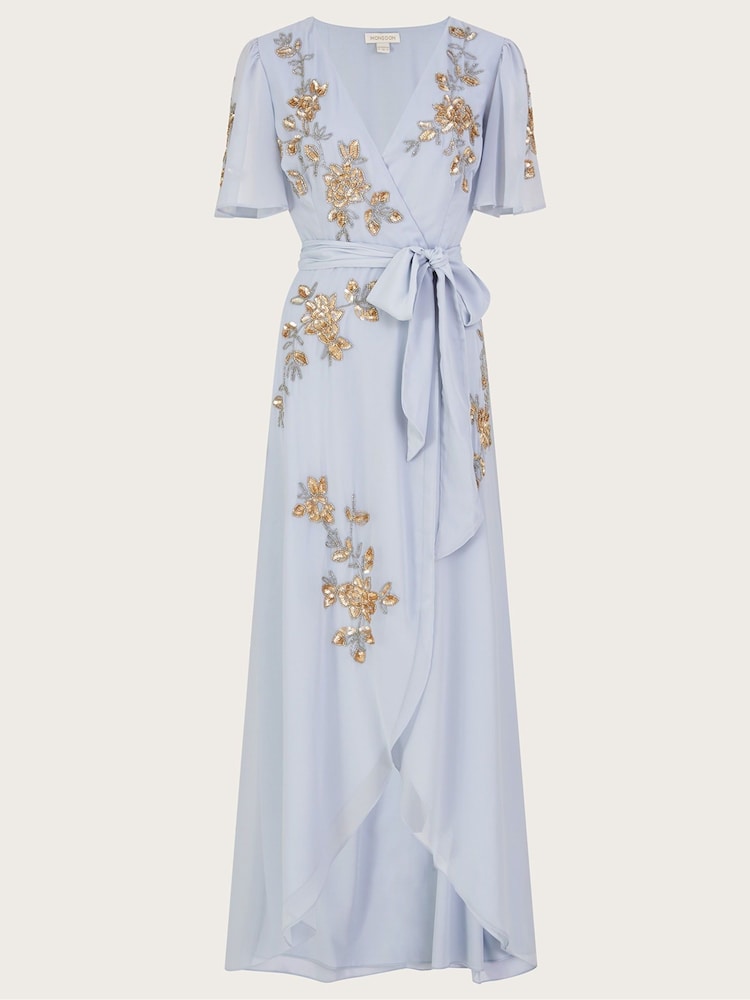 Monsoon Blue Sarah Embroidered Wrap Dress - Image 4 of 4