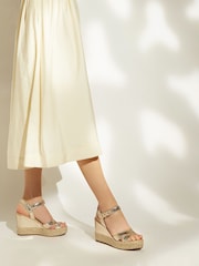 Dune London Animal Kind Cross Strap Covered Wedge Sandals - Image 1 of 5