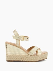 Dune London Animal Kind Cross Strap Covered Wedge Sandals - Image 2 of 5