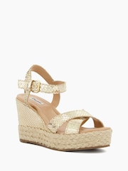Dune London Animal Kind Cross Strap Covered Wedge Sandals - Image 3 of 5