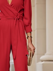 Sosandar Red Tailored Tie Waist Formal Jumpsuit - Image 5 of 5