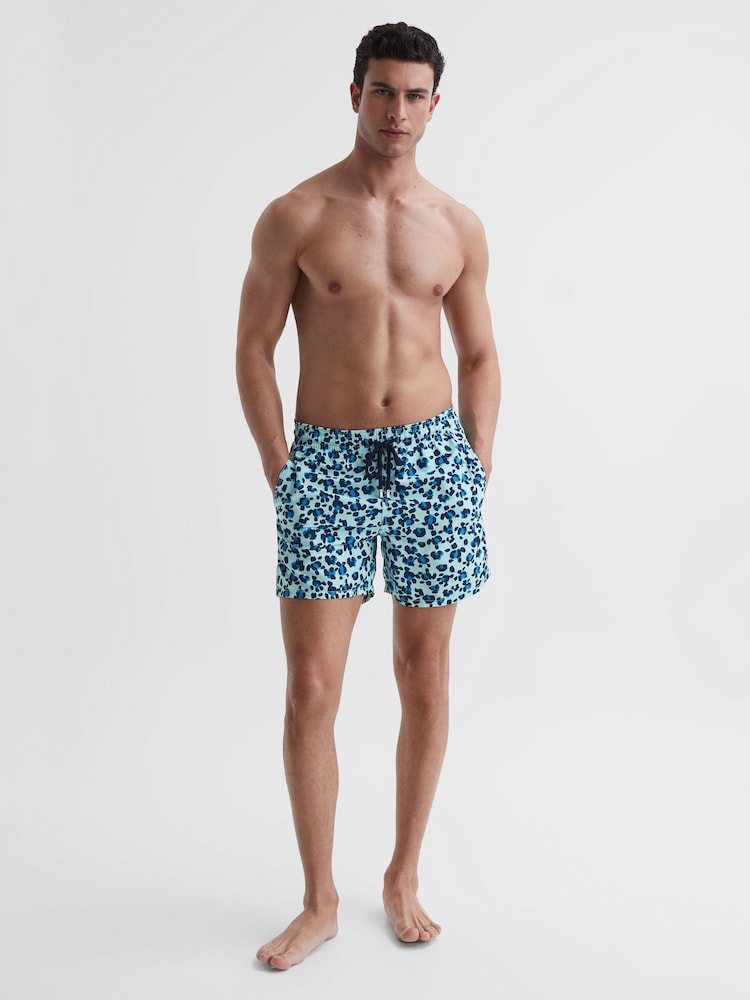 Reiss Blue Multi Moorea Vilebrequin Leopard Print Swim Shorts - Image 1 of 5