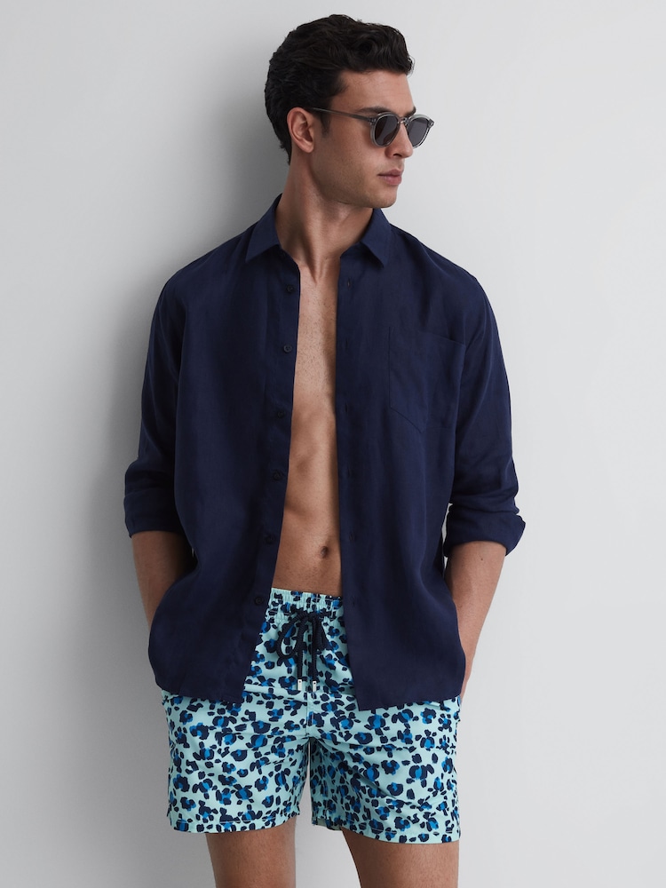 Reiss Blue Multi Moorea Vilebrequin Leopard Print Swim Shorts - Image 5 of 5