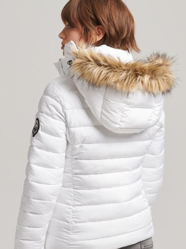 Superdry White Faux Fur Lined Longline Afghan Coat - Image 2 of 6