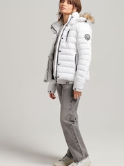 Superdry White Faux Fur Lined Longline Afghan Coat - Image 3 of 6