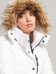 Superdry White Faux Fur Lined Longline Afghan Coat - Image 4 of 6
