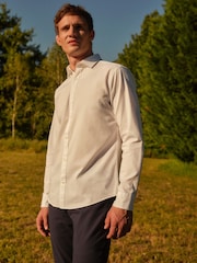 White Regular Fit Washed Textured Cotton Shirt - Image 1 of 5