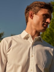 White Regular Fit Washed Textured Cotton Shirt - Image 4 of 5