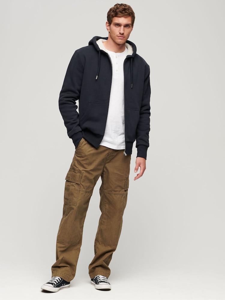 Superdry Blue Essential Borg Lined Zip-Up Hoodie - Image 1 of 5