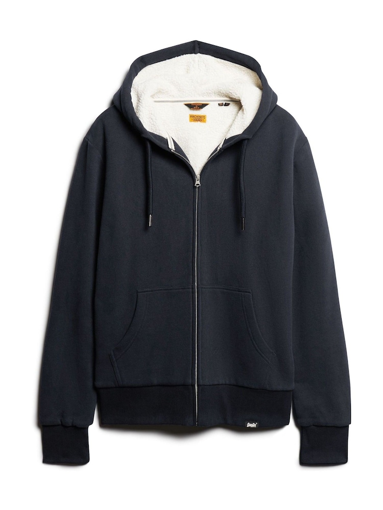 Bleu - Superdry Essential Borg Lined Zip-Up Hoodie (sweat à capuche zippé doublé) - Image 4 of 5