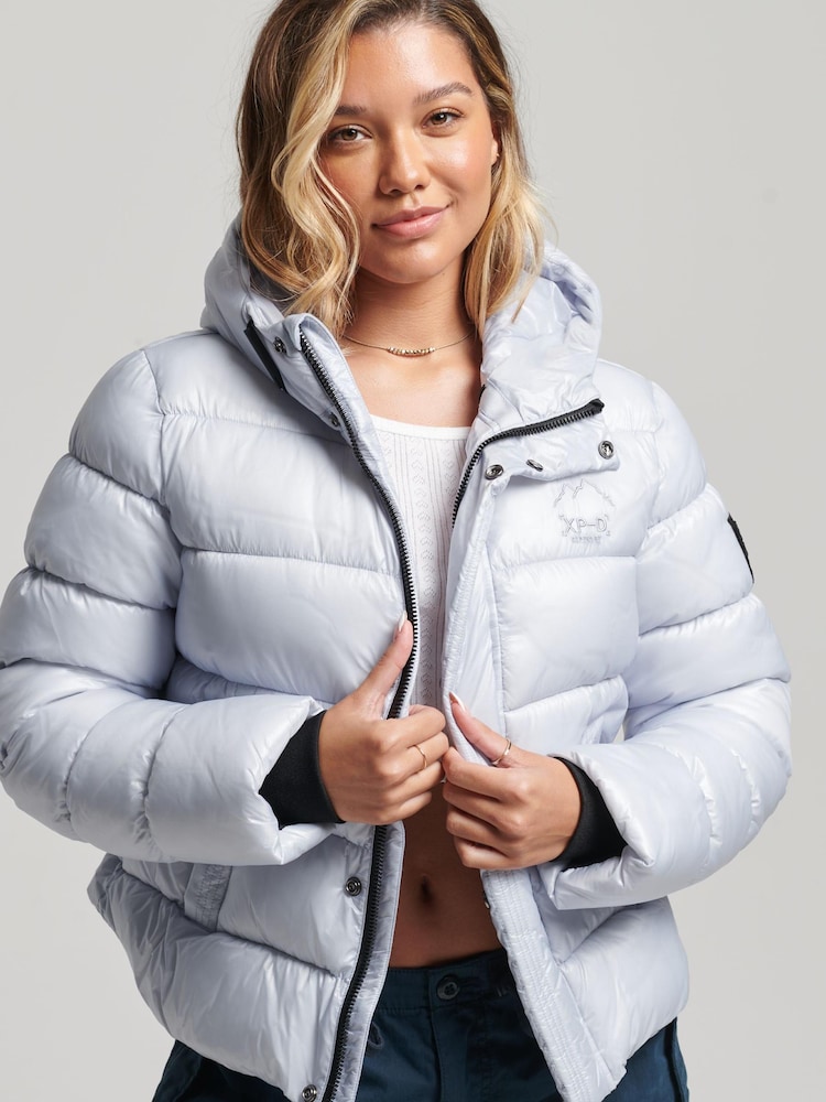 Superdry Blue Hooded Shine Sports Puffer Jacket - Image 2 of 3
