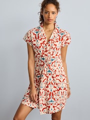 Brown Floral Twist Front Linen Blend Mini Summer Dress - Image 1 of 5
