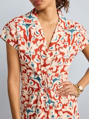 Brown Floral Twist Front Linen Blend Mini Summer Dress - Image 4 of 5