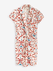 Brown Floral Twist Front Linen Blend Mini Summer Dress - Image 5 of 5