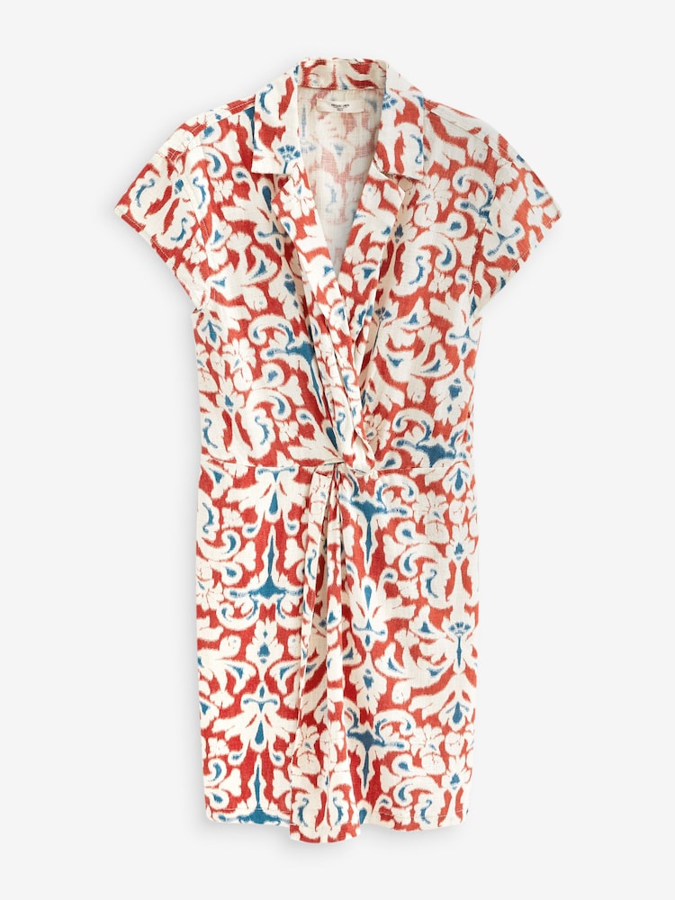Brown Floral Twist Front Linen Blend Mini Summer Dress - Image 5 of 5
