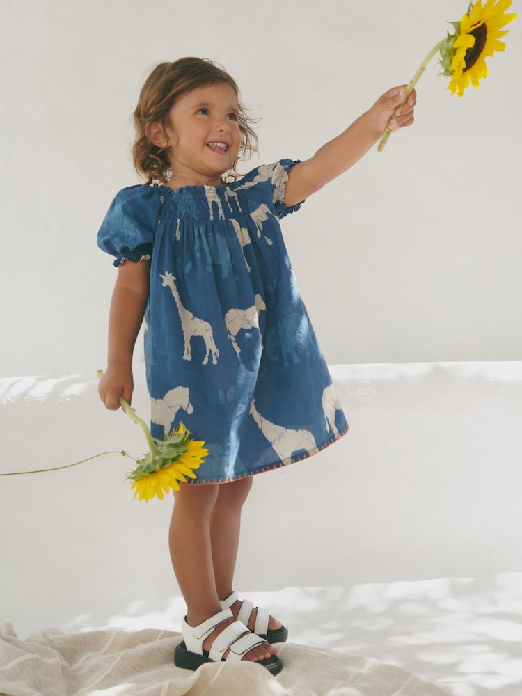 Blue Animals Puff Sleeve Dress (3mths-8yrs) - Image 1 of 11
