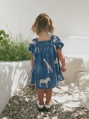 Blue Animals Puff Sleeve Dress (3mths-8yrs) - Image 3 of 11