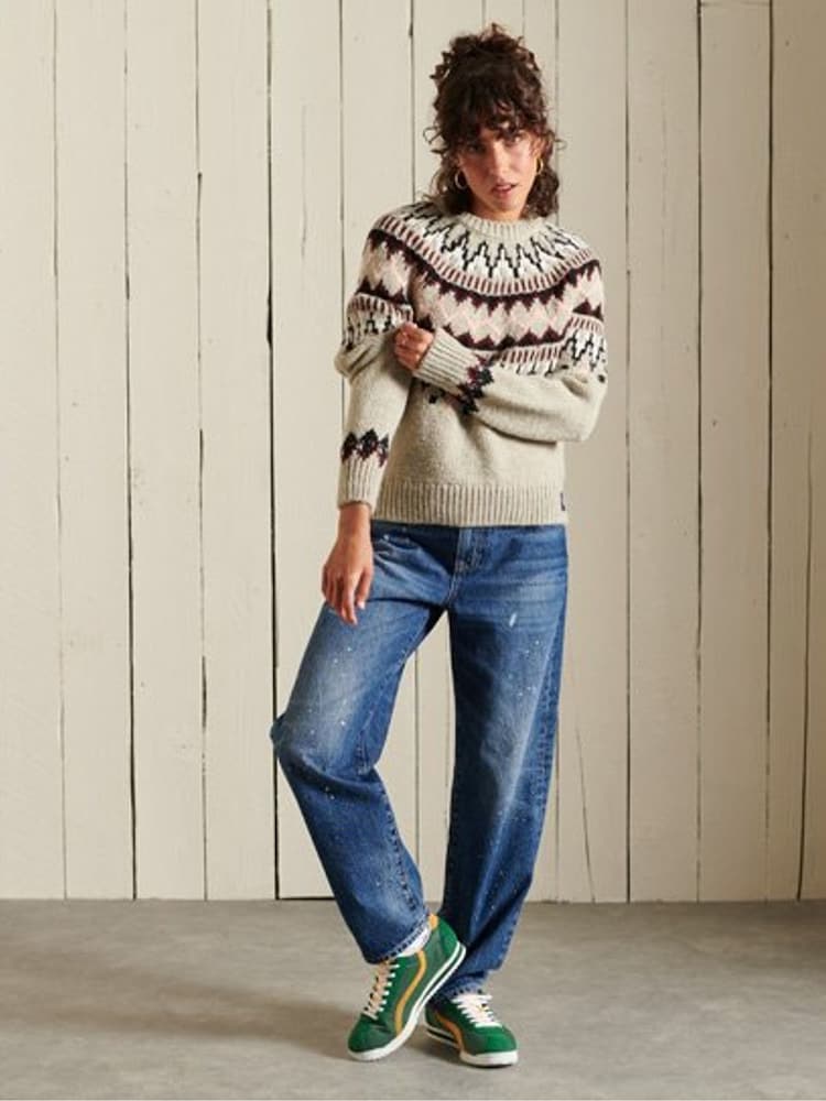 Superdry Klassischer Pullover mit Rundhalsausschnitt im Norwegermuster - Bild 1 von 5 Superdry Klassischer Pullover mit Rundhalsausschnitt im Norwegermuster - Bild 1 von 5