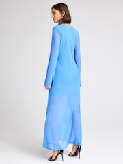Cobalt Blue Long Sleeve Mesh Ruffle Maxi Dress - Image 3 of 6